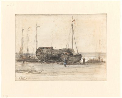 Bateaux de pêche sur la plage de Scheveningen - Johannes Bosboom