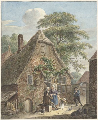 Famille devant une maison de paysan - Johannes Christiaan Janson