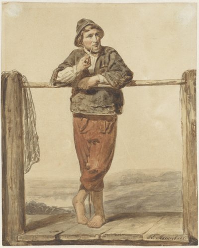 Homme debout fumant la pipe, de face - Johannes Engel Masurel