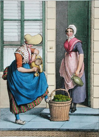 Une femme vendant du lait et des légumes, illustration de 