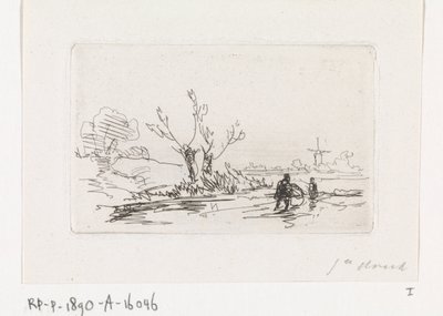 Patineurs près de saules têtards - Johannes Franciscus Hoppenbrouwers