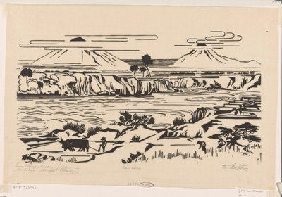 Paysage, Java central : Merbaboe, Merapi, rivière Ello - Johannes Frederik Engelbert ten Klooster (signed by artist)