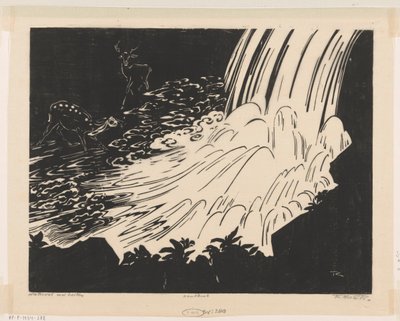 Cascade avec cerfs - Johannes Frederik Engelbert ten Klooster (signed by artist)