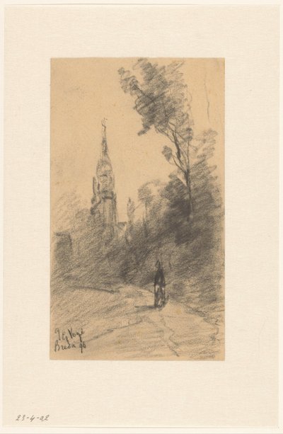 La tour de Breda entre les arbres - Johannes Gijsbert Vogel