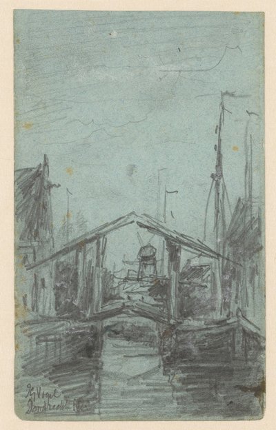 Vue de Dordrecht avec pont-levis - Johannes Gijsbert Vogel