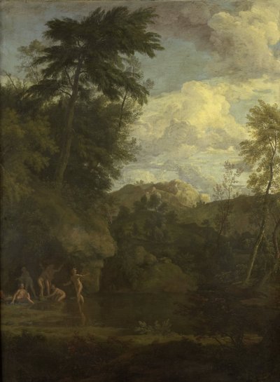 Paysage arcadien avec Diane se baignant - Johannes Glauber