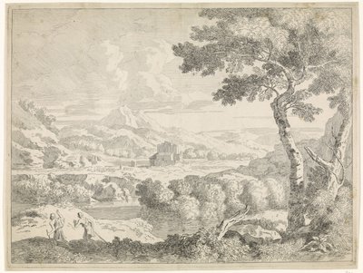 Heuvelachtig landschap met herders - Johannes Glauber