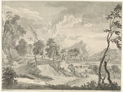 Paysage vallonné avec cascade - Johannes Glauber