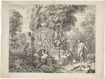 Paysage avec une fontaine et Diane et ses nymphes - Johannes Glauber