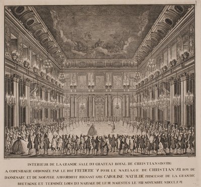 Ballet de cour dans la salle des chevaliers de Christiansborg lors du mariage de Christian VII avec Caroline Mathilde - Johannes Gottfred Bradt