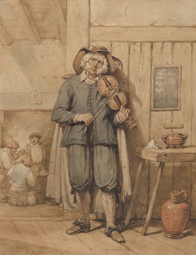 Un violoniste dans une taverne, avec trois hommes en arrière-plan, milieu du XIXe siècle - Johannes Hendrik van West
