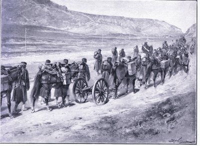 Une batterie de canons de campagne en route vers Ichon, illustration de l