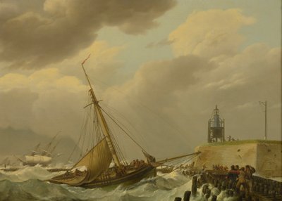 Navires dans des mers orageuses - Johannes Hermanus Koekkoek