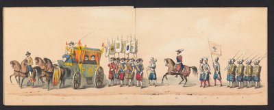 Gecostumeerde voorstelling van den intogt van Maurits, Prins van Oranje, Graaf van Nassau enz. en Willem Lodewijk, Graaf van Nassau, binnen Groningen in den jare 1594, door H.H - Johannes Hermanus van de Weijer