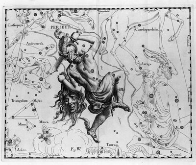 La constellation Persée. Planche tirée de « Firmamentum Sobiescanum sive Uranographia » par Johannes Hevelius ou Hevel (1611-1687) - Johannes Hevelius