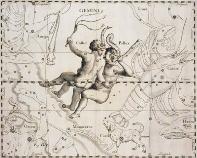La constellation des Gémeaux, illustration du Firmamentum Sobiescianum sive Uranographia, par Johann Hevelius (1611-1687), Gdansk 1690 - Johannes Hevelius