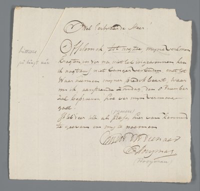 Lettre du révérend Hooyman à Jan Brandes - Johannes Hooyman