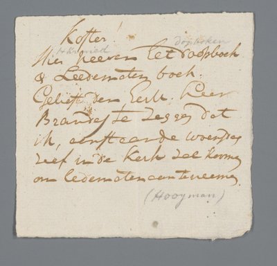 Lettre du révérend Hooyman au sacristain - Johannes Hooyman