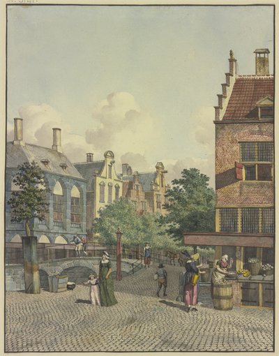Un pont en pierre, avec une boutique à droite - Johannes Huibert Prins