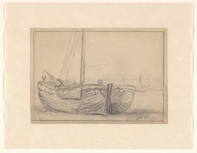 Bateau de pêche sur la plage - Johannes Huygens (signed by artist)
