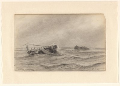 Bateaux de pêche en mer - Johannes Huygens (signed by artist)