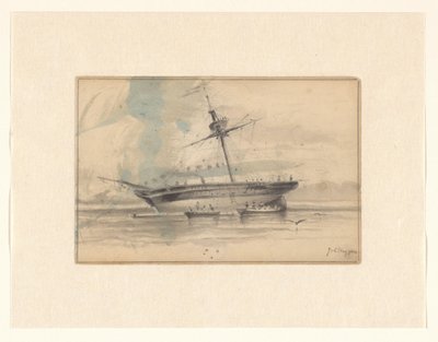 Voilier avec deux canots - Johannes Huygens (signed by artist)