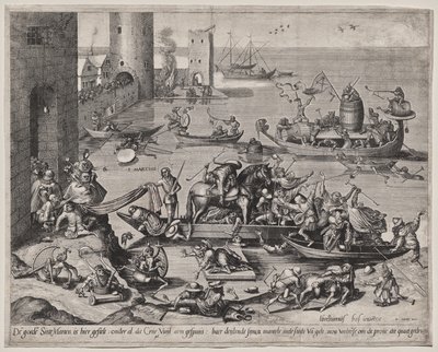 Saint Martin avec son Cheval sur un Navire - Johannes I van Doetecum (d. 1605)