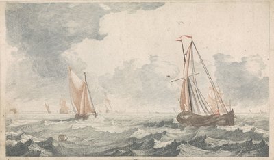 Deux bateaux à fond plat se croisant - Johannes Jacobsz van den Aveele