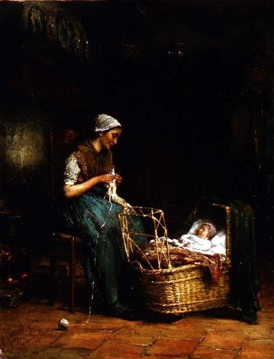 Mère et enfant dans un intérieur de cottage - Johannes Jacobus Paling