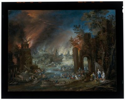 Paysage avec Lot et ses filles et la destruction de Sodome en arrière-plan - Johannes Jakob Hartmann