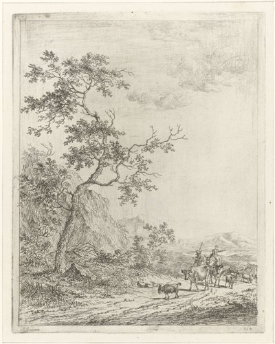 Paysage montagneux avec berger, bergère et bétail - Johannes Janson