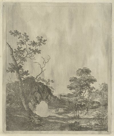 Paysage avec bétail dans une rivière - Johannes Janson