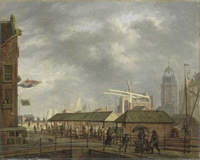 Le petit marché aux poissons au coin du Brouwersgracht et du Singel, Amsterdam - Johannes Jelgerhuis