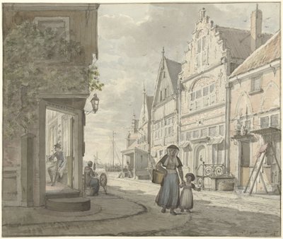 Femme et enfant marchant dans une rue d