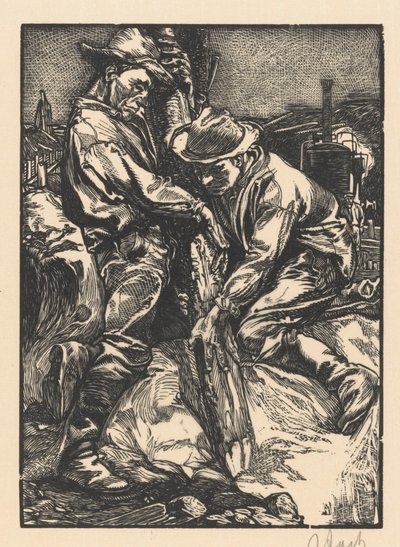 Ouvriers travaillant sur un chantier de pieux - Johannes Josephus Aarts (signed by artist)
