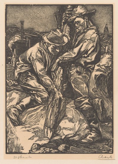 Travailleurs de la construction en train de pilonner - Johannes Josephus Aarts (signed by artist)