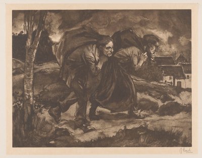 Homme et femme avec sac sur le dos - Johannes Josephus Aarts (signed by artist)