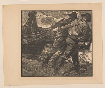Travailleurs avec des cordes sur la rive - Johannes Josephus Aarts