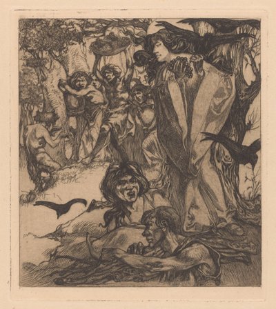 Paysage boisé avec des gens, des corbeaux et un satyre - Johannes Josephus Aarts