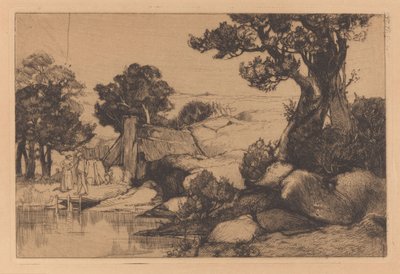 Paysage avec homme et femme au bord de l