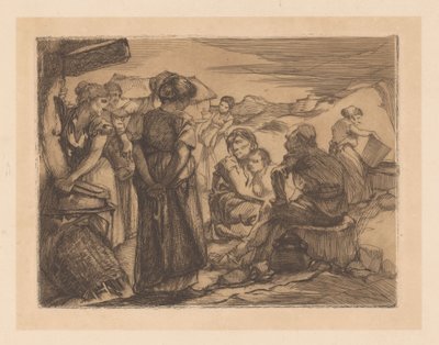 Homme, femmes et enfant dans un paysage vallonné - Johannes Josephus Aarts