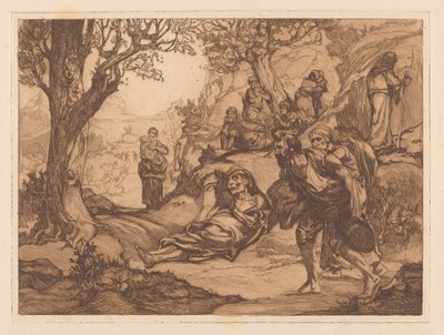 Hommes, femmes et enfants dans un paysage vallonné - Johannes Josephus Aarts
