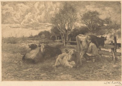 Paysage avec vaches - Johannes Karel Leurs (signed by artist)