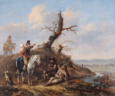 Paysage avec voyageurs se reposant et couple à cheval - Johannes Lingelbach