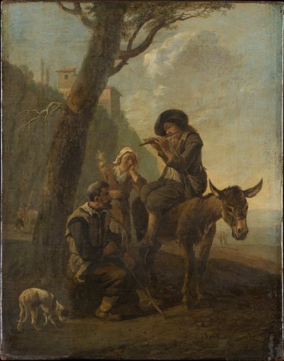Famille de bergers romains se reposant sous un arbre - Johannes Lingelbach
