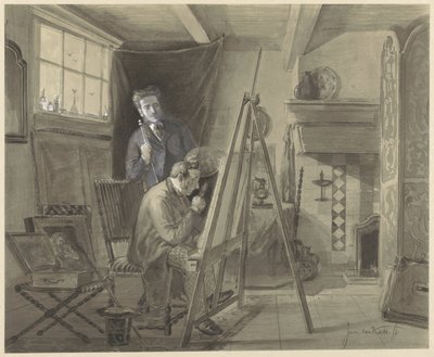 Autoportrait de Johannes Marius van Kate, debout dans son atelier avec un visiteur - Johannes Marius ten Kate