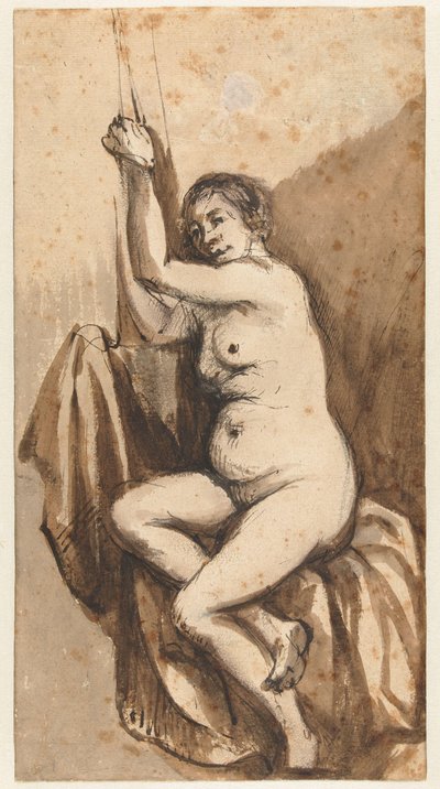 Femme nue assise avec les bras levés - Johannes Raven (attributed to)
