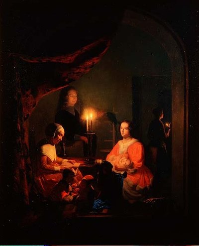 Une Famille dans un Intérieur Éclairé à la Bougie - Johannes Rosiere