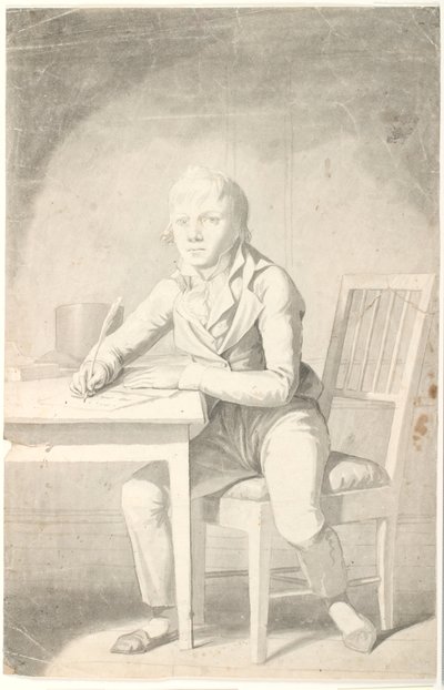 Jeune garçon écrivant assis à une table - Johannes Senn