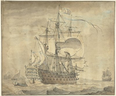 Un navire de guerre français à trois ponts avec toutes voiles dehors - Johannes Swertner